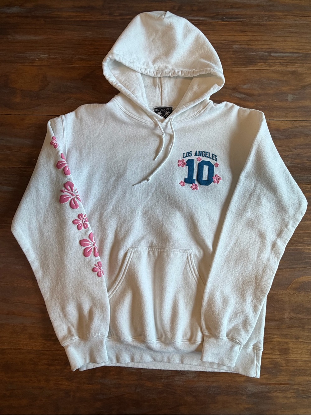 riot society White Hoodie with Blue Graphic Accent